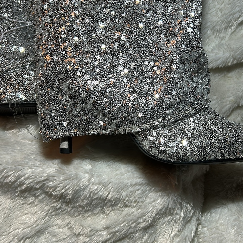 A New Day ABBA Silver Sequin Foldover Boots Size 7 WC (wide calf) NWT - Picture 5 of 9